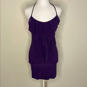 Demore Stylish Purple Plum Ruffle Halter Dress. Medium